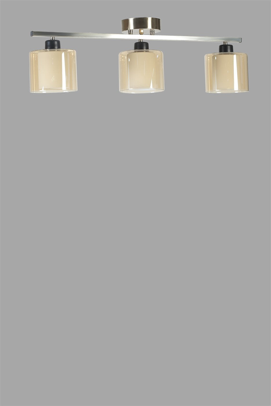 Candeeiro de Teto – 15 cm diâmetro, 20 cm altura – Cromado Fosco, Âmbar – Metal