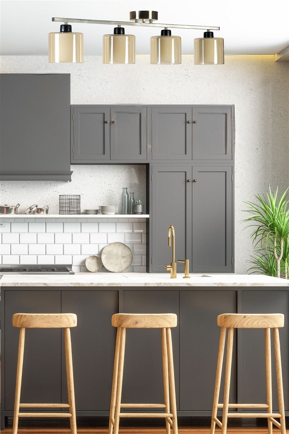 Candeeiro de Teto – 15 cm – Cromado Fosco e Âmbar – Metal e Vidro