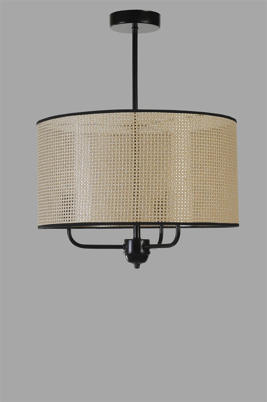 Candeeiro de Teto – 45 cm – Dourado e Preto – Metal e Bambu