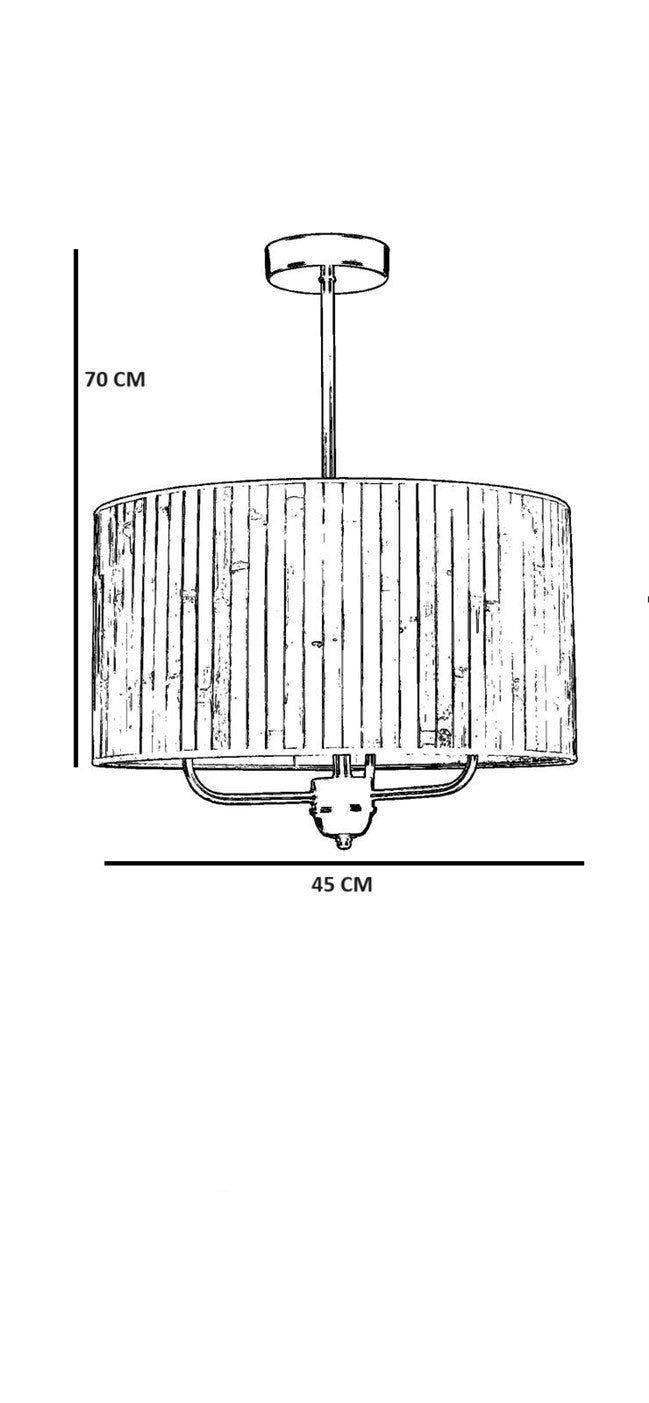 Candeeiro de Teto – 45 cm – Dourado e Preto – Metal e Bambu