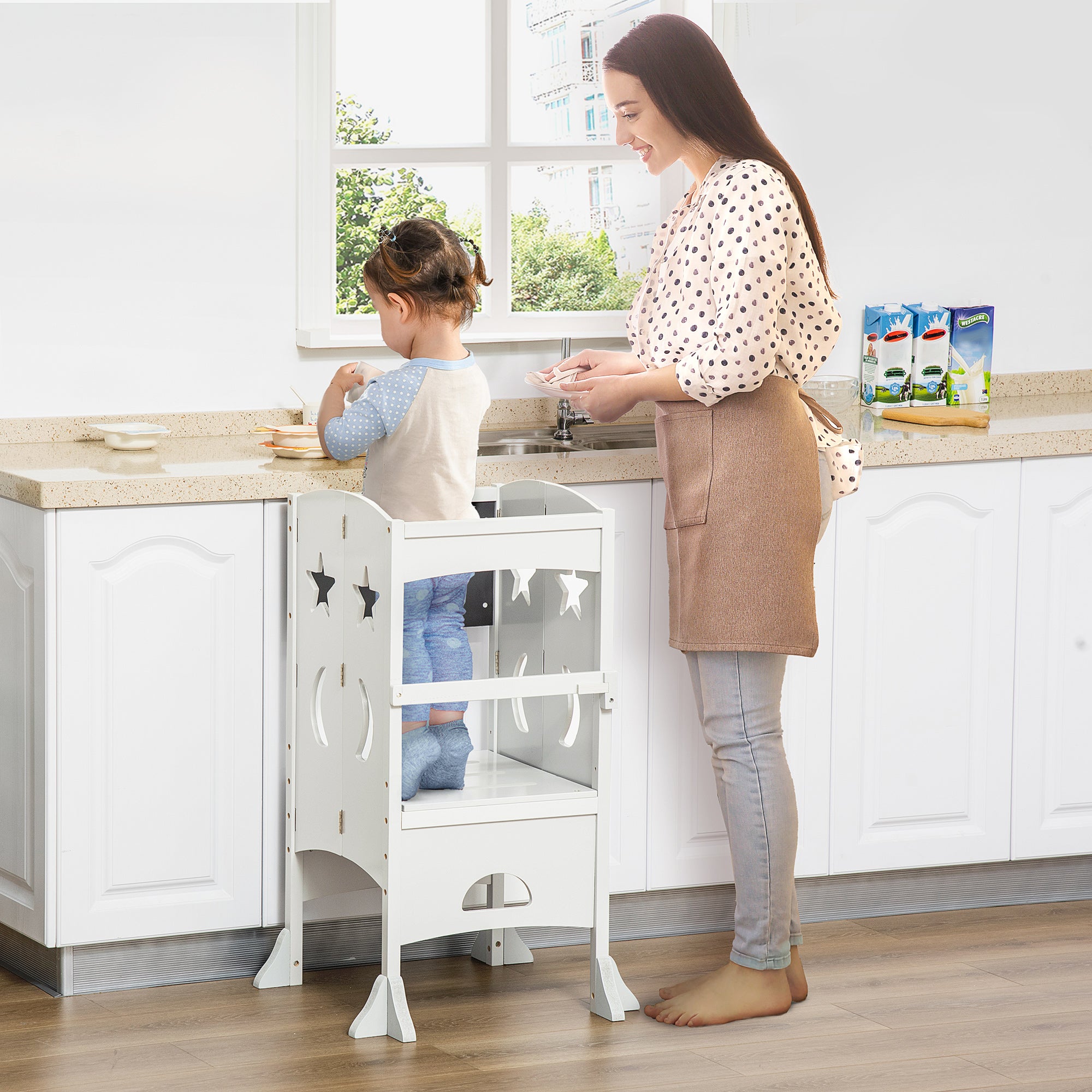 Torre de Aprendizagem Infantil Dobrável 56,5x56,5x94cm Branco