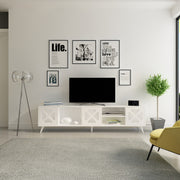 Suporte de TV moderno branco, 180 cm, 45,7 cm de altura, 29,5 cm de profundidade | Painel de partículas 100% revestido de melamina, 18 mm de espessura | Montável na parede com várias prateleiras