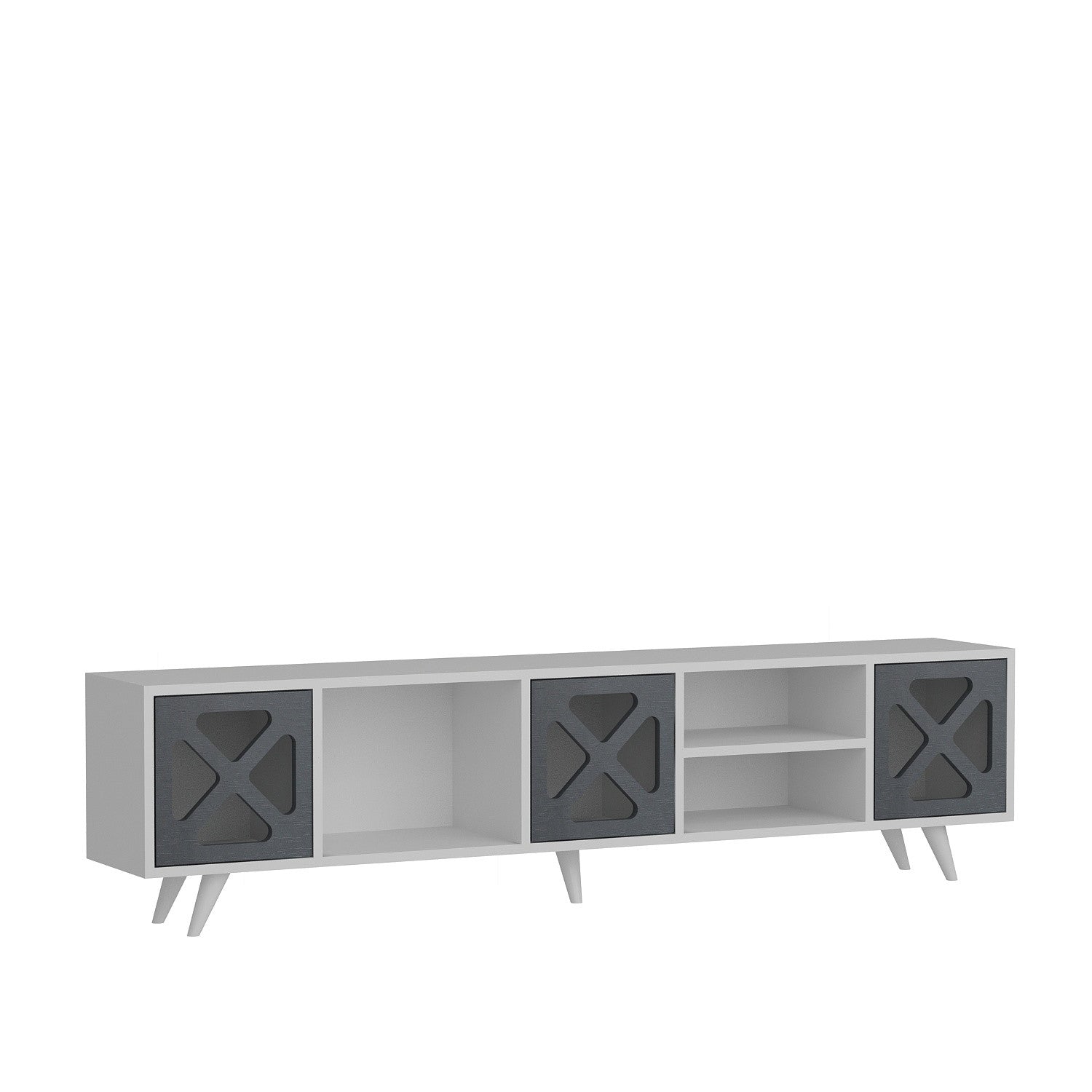 Suporte de TV moderno com opção de montagem na parede, branco e antracite, 180 cm x 45,7 cm x 29,5 cm | 100% revestido em melamina, 18 mm de espessura, design elegante e funcional