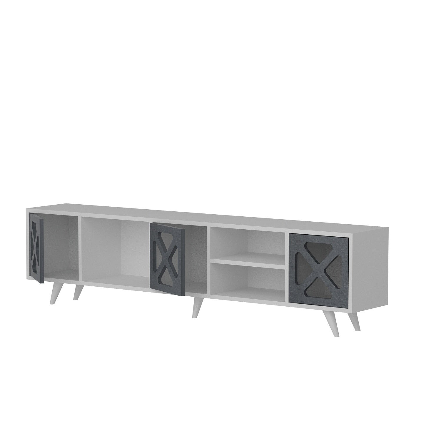 Suporte de TV moderno com opção de montagem na parede, branco e antracite, 180 cm x 45,7 cm x 29,5 cm | 100% revestido em melamina, 18 mm de espessura, design elegante e funcional