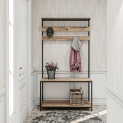 Suporte industrial para salão com cabideiro suspenso, preto e pinho, 105 x 192 x 40 cm | Painel de partículas 100% revestido com melamina, 18 mm de espessura, para montagem na parede
