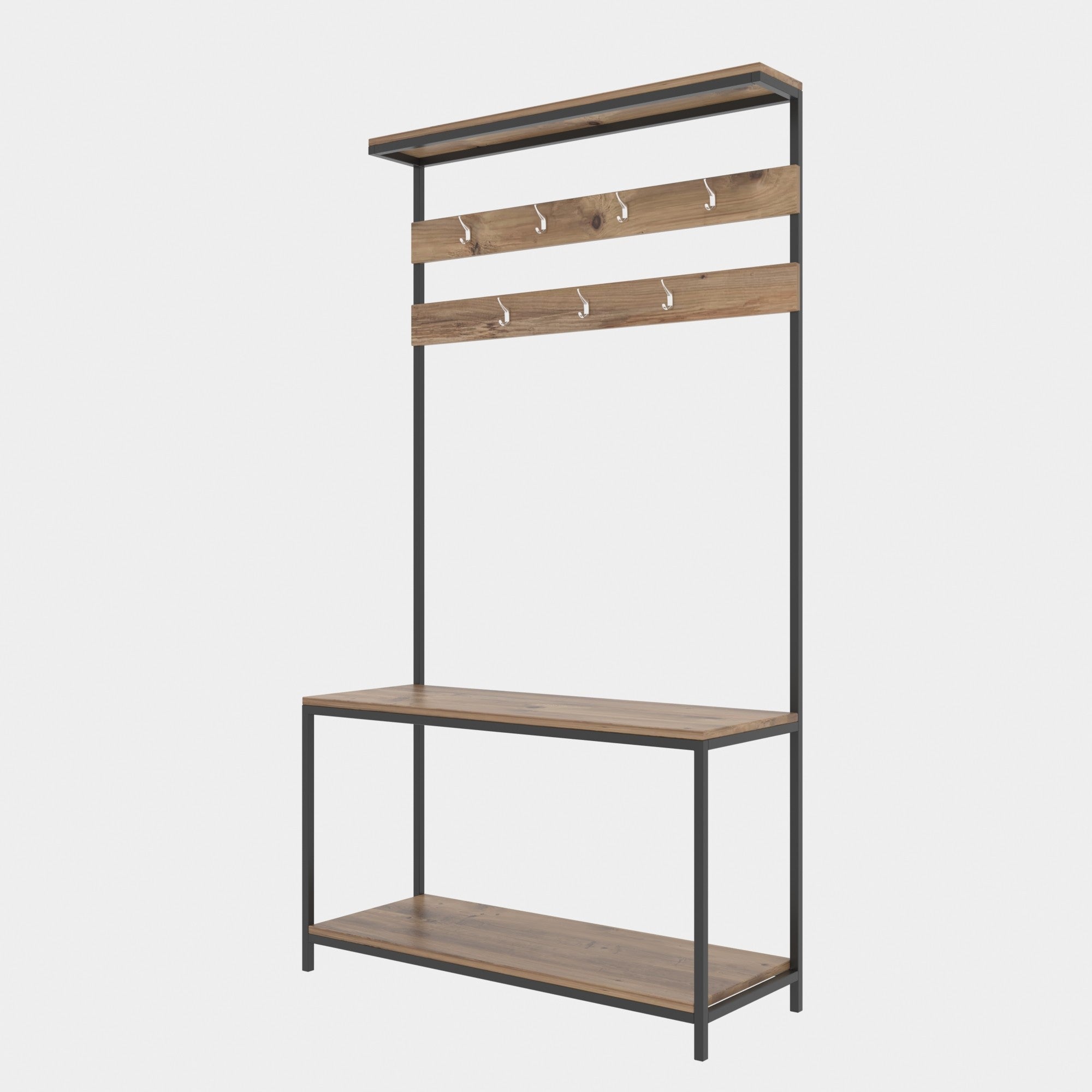 Suporte industrial para salão com cabideiro suspenso, preto e pinho, 105 x 192 x 40 cm | Painel de partículas 100% revestido com melamina, 18 mm de espessura, para montagem na parede