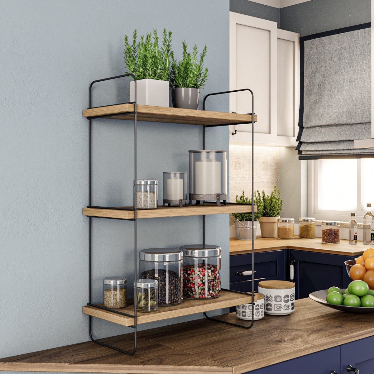 Prateleira de parede industrial, pinho atlântico, 40 x 66 x 20 cm | Painel de partículas 100% revestido de melamina, 18 mm de espessura, estrutura de metal | Solução de armazenamento versátil e elegante