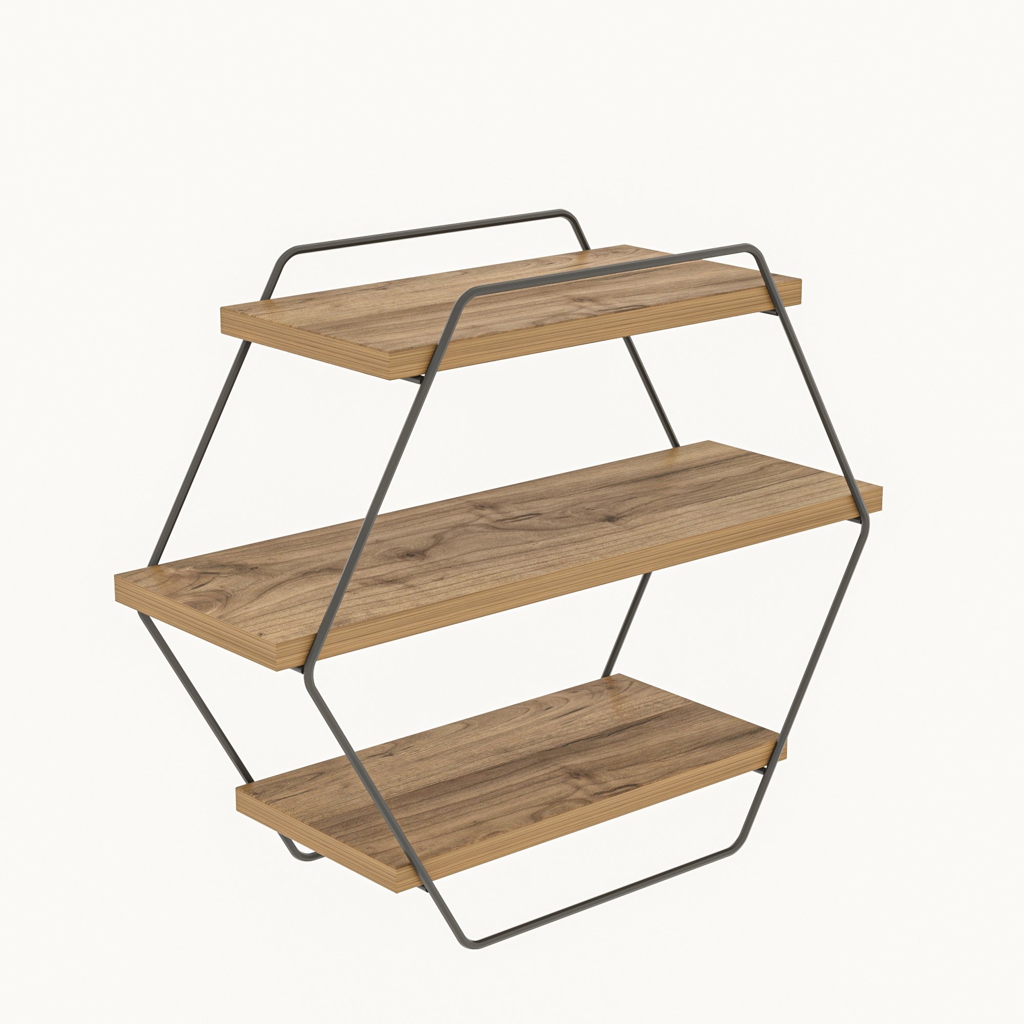 Prateleira de parede moderna, pinho atlântico, 60 x 52 x 20 cm | Painel de partículas 100% revestido de melamina e estrutura de metal | Solução de armazenamento elegante e funcional para casa e escritório