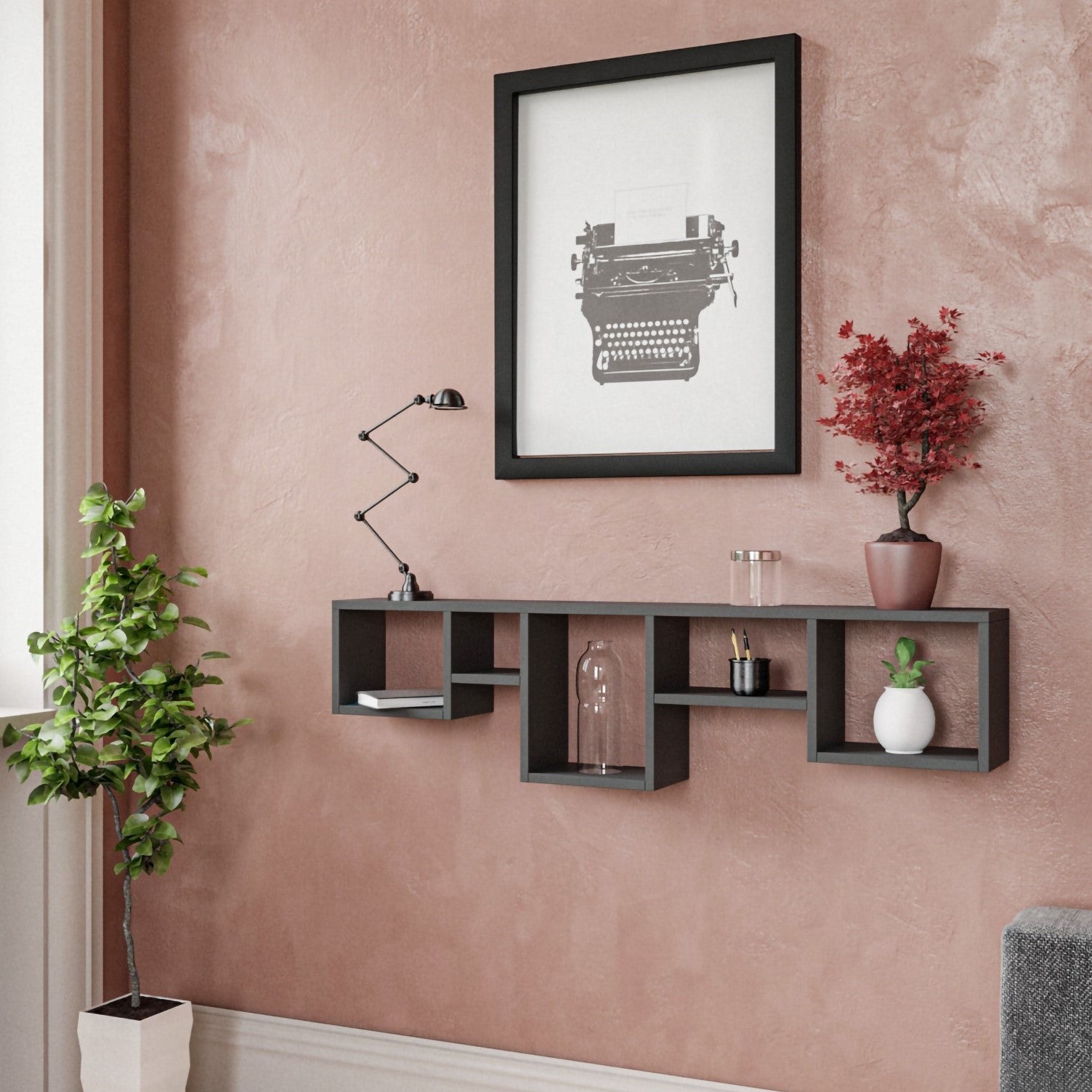 Prateleira de Parede Escandinava, Antracite, 120 x 32 x 17 cm | Painel de Partículas 100% Revestido com Melamina, 18 mm de Espessura | Solução de Armazenamento Elegante e Funcional