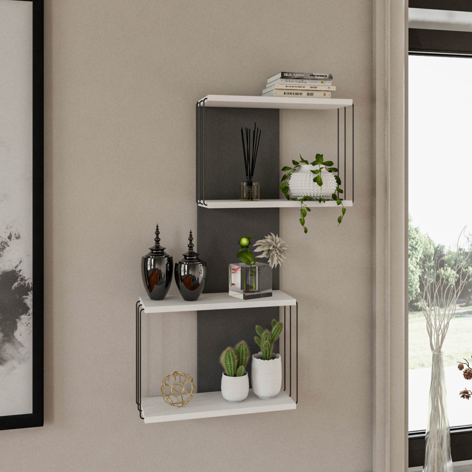 Prateleira de parede moderna, branca, 65 x 96 x 19 cm | Painel de partículas 100% revestido de melamina, 18 mm de espessura | Várias prateleiras, montável na parede, design elegante e funcional