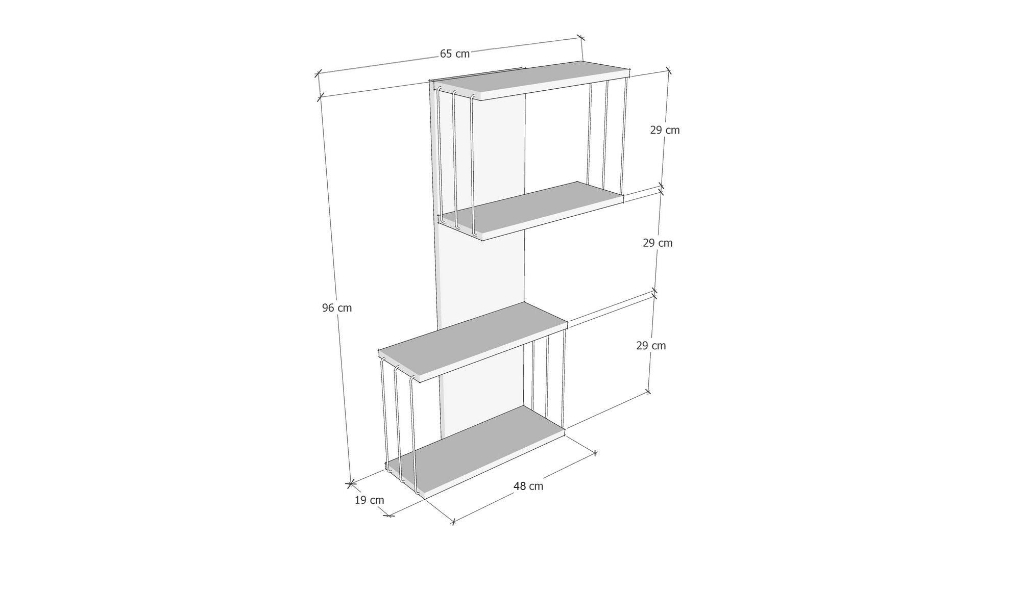 Prateleira de parede moderna, branca, 65 x 96 x 19 cm | Painel de partículas 100% revestido de melamina, 18 mm de espessura | Várias prateleiras, montável na parede, design elegante e funcional