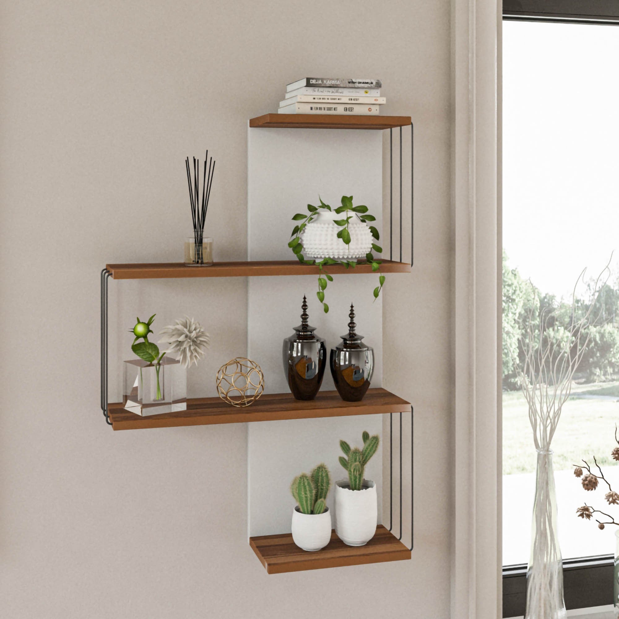 Prateleira de parede moderna, pinho e branco, 64 x 96 x 19 cm | Painel de partículas 100% revestido de melamina, 18 mm de espessura | Solução de armazenamento elegante e funcional para casa e escritório