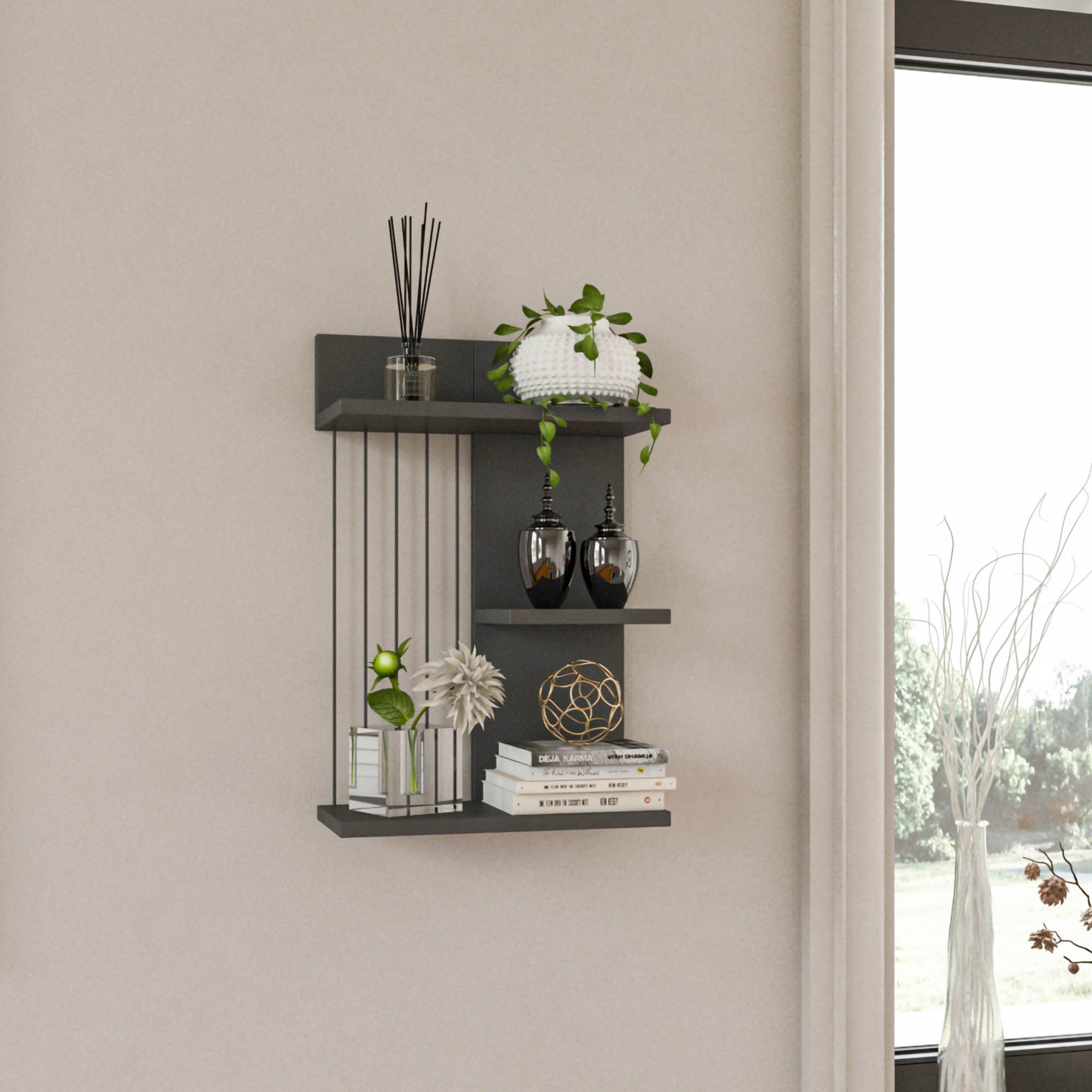 Prateleira de parede moderna, antracite, 40 x 60 x 19 cm | Painel de partículas 100% revestido de melamina, 18 mm de espessura | Solução de armazenamento elegante e funcional para casa e escritório