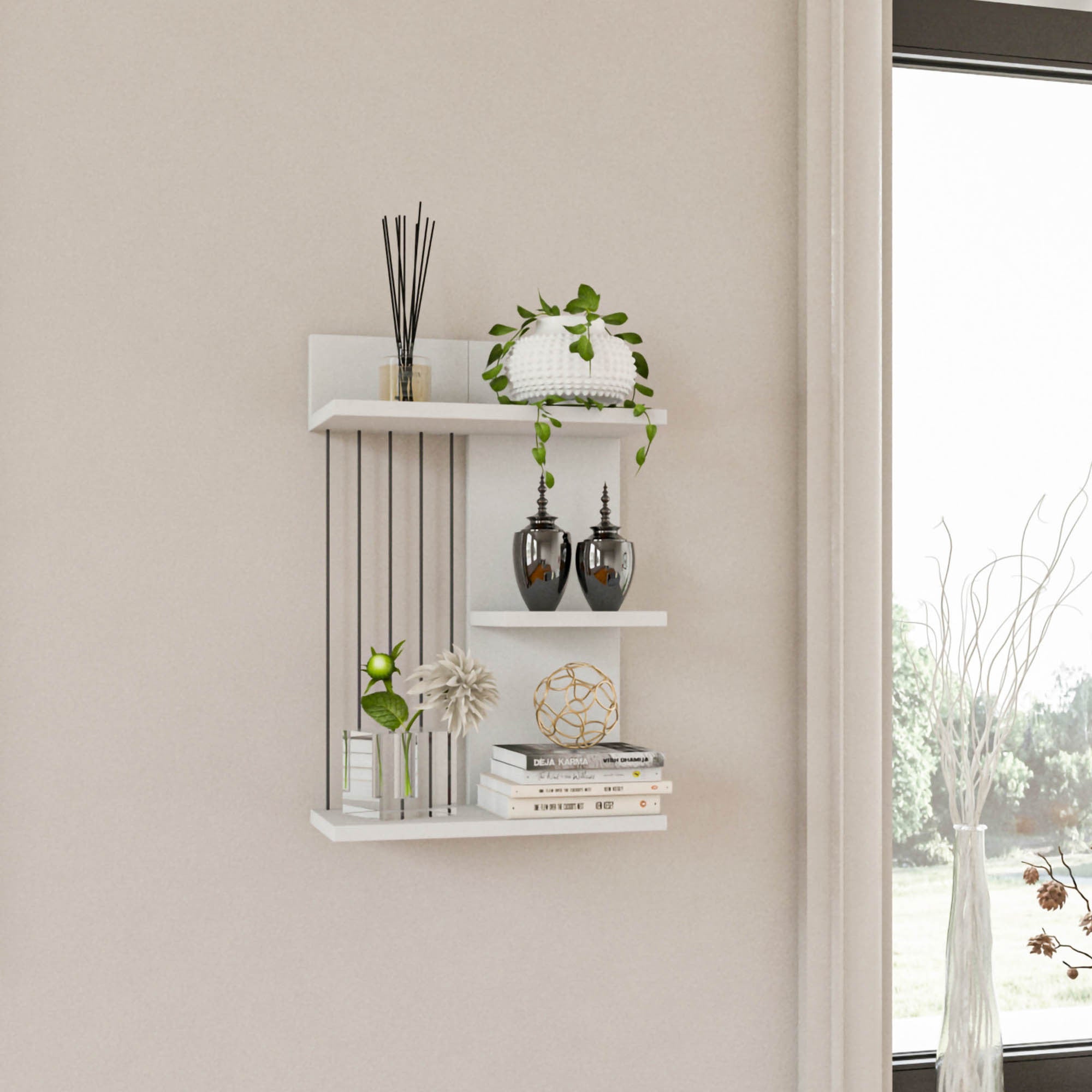 Prateleira de parede moderna, branca, 40 x 60 x 19 cm | Painel de partículas 100% revestido em melamina, 18 mm de espessura | Várias prateleiras, montável na parede, design elegante e funcional