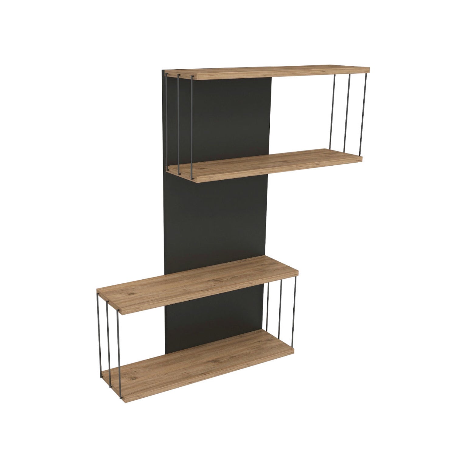 Prateleira de parede moderna, antracite e carvalho, 65 x 96 x 19 cm | Painel de partículas 100% revestido de melamina, 18 mm de espessura | Solução de armazenamento elegante e funcional para casa e escritório