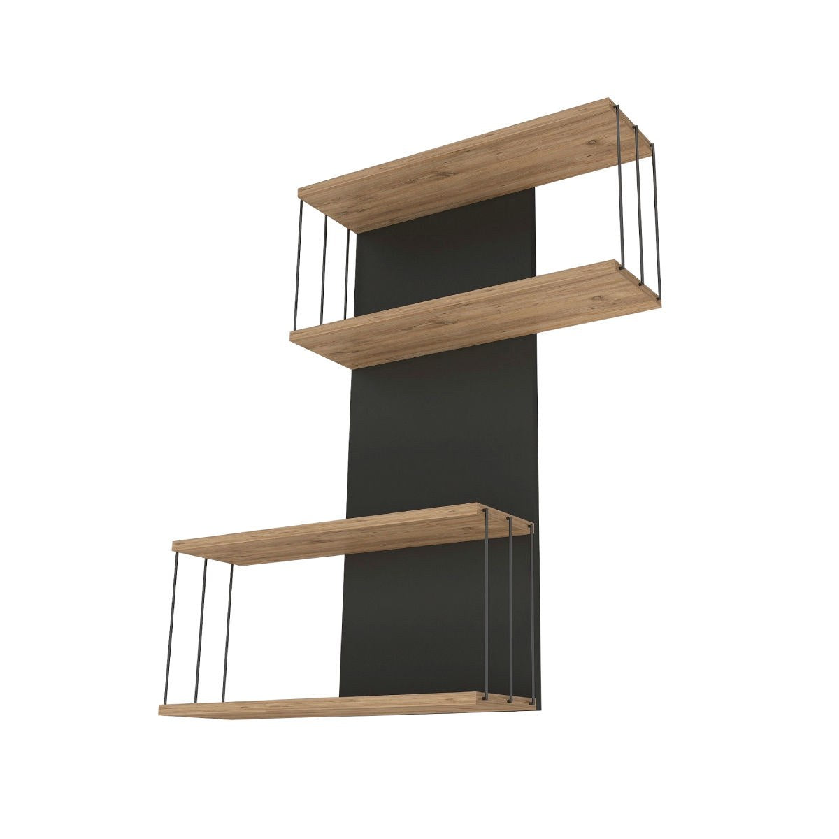 Prateleira de parede moderna, antracite e carvalho, 65 x 96 x 19 cm | Painel de partículas 100% revestido de melamina, 18 mm de espessura | Solução de armazenamento elegante e funcional para casa e escritório