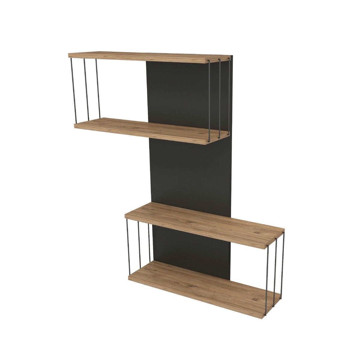 Prateleira de parede moderna, antracite e carvalho, 65 x 96 x 19 cm | Painel de partículas 100% revestido de melamina, 18 mm de espessura | Solução de armazenamento elegante e funcional para casa e escritório