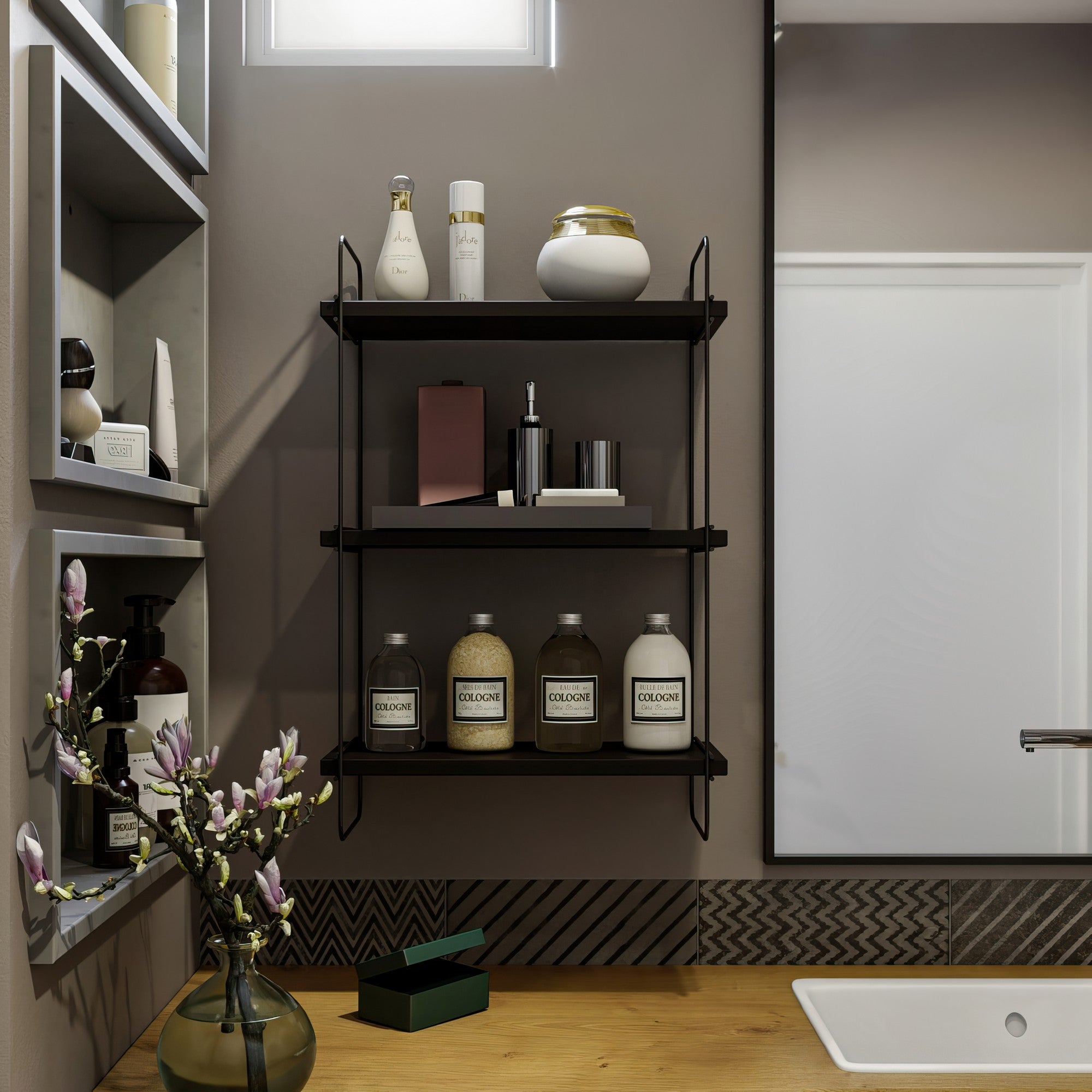 Prateleira de parede elegante, antracite, 40 x 66 x 20 cm | Painel de partículas 100% revestido de melamina e estrutura de metal, 18 mm de espessura | Solução de armazenamento versátil para casa e escritório