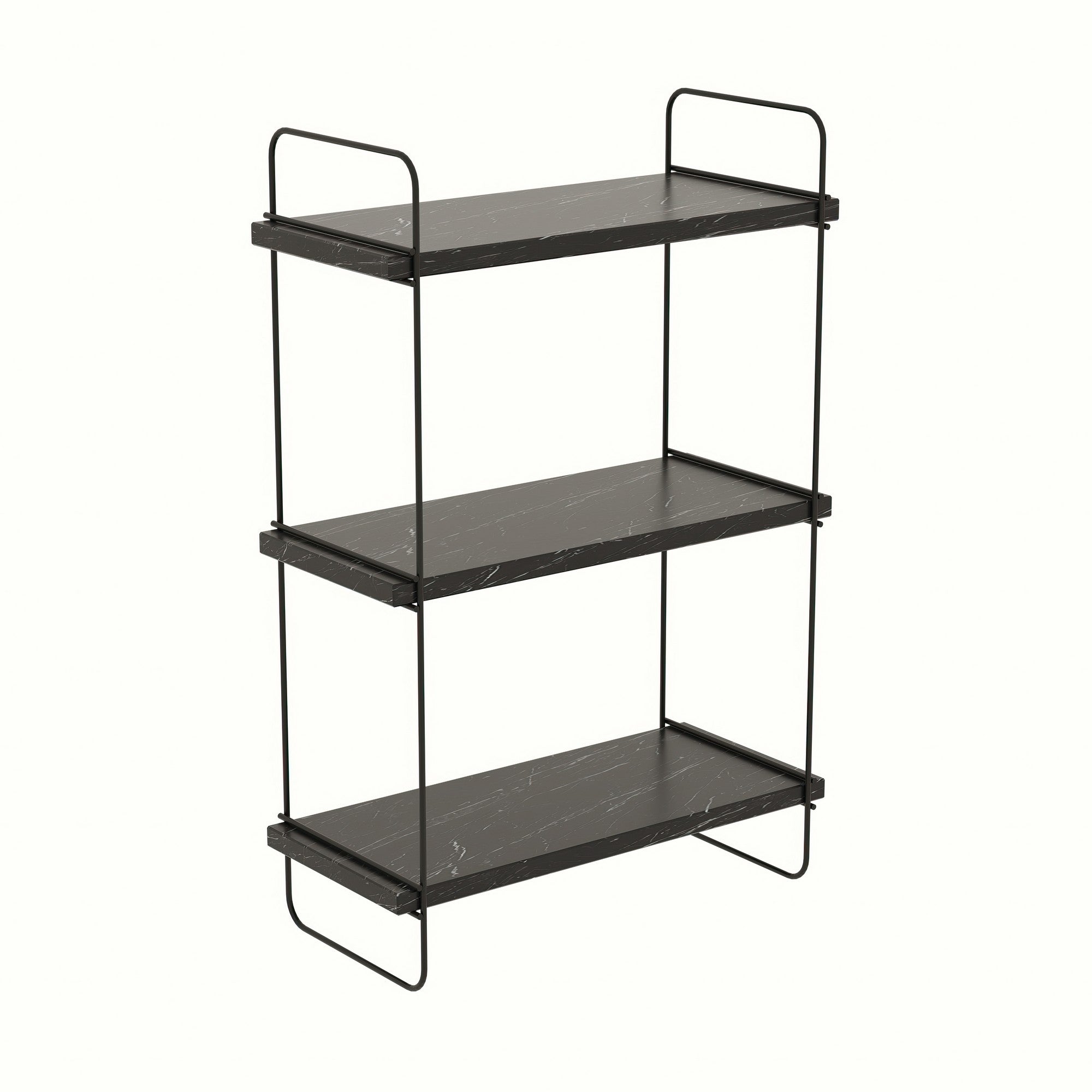 Prateleira de parede elegante, preta e mármore, 40 x 66 x 20 cm | Painel de partículas 100% revestido de melamina, 18 mm de espessura, estrutura de metal | Solução de armazenamento versátil para casa e escritório
