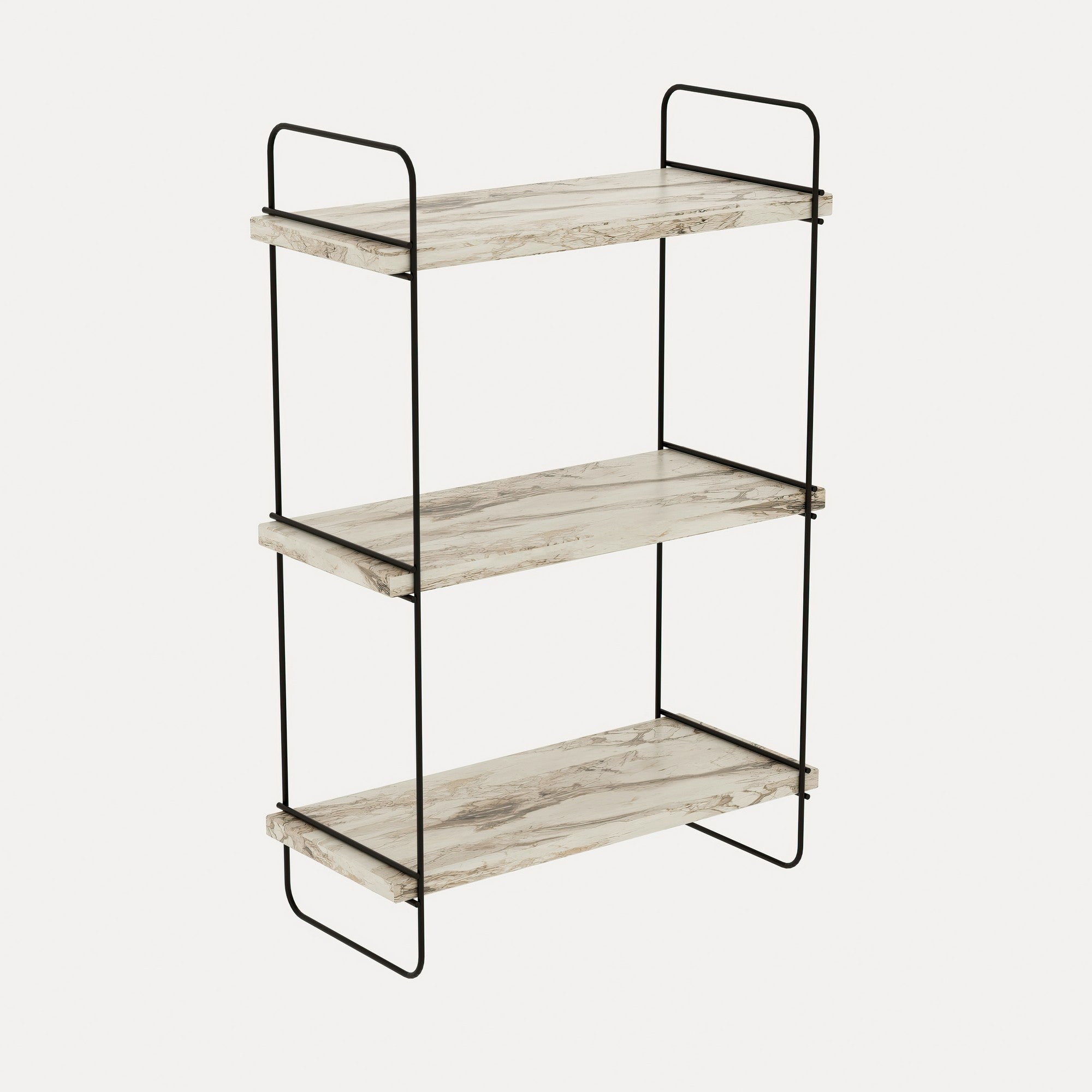 Prateleira de parede elegante, branca e mármore, 40 x 66 x 20 cm | Painel de partículas 100% revestido de melamina, 18 mm de espessura, estrutura de metal | Solução de armazenamento versátil para casa e escritório