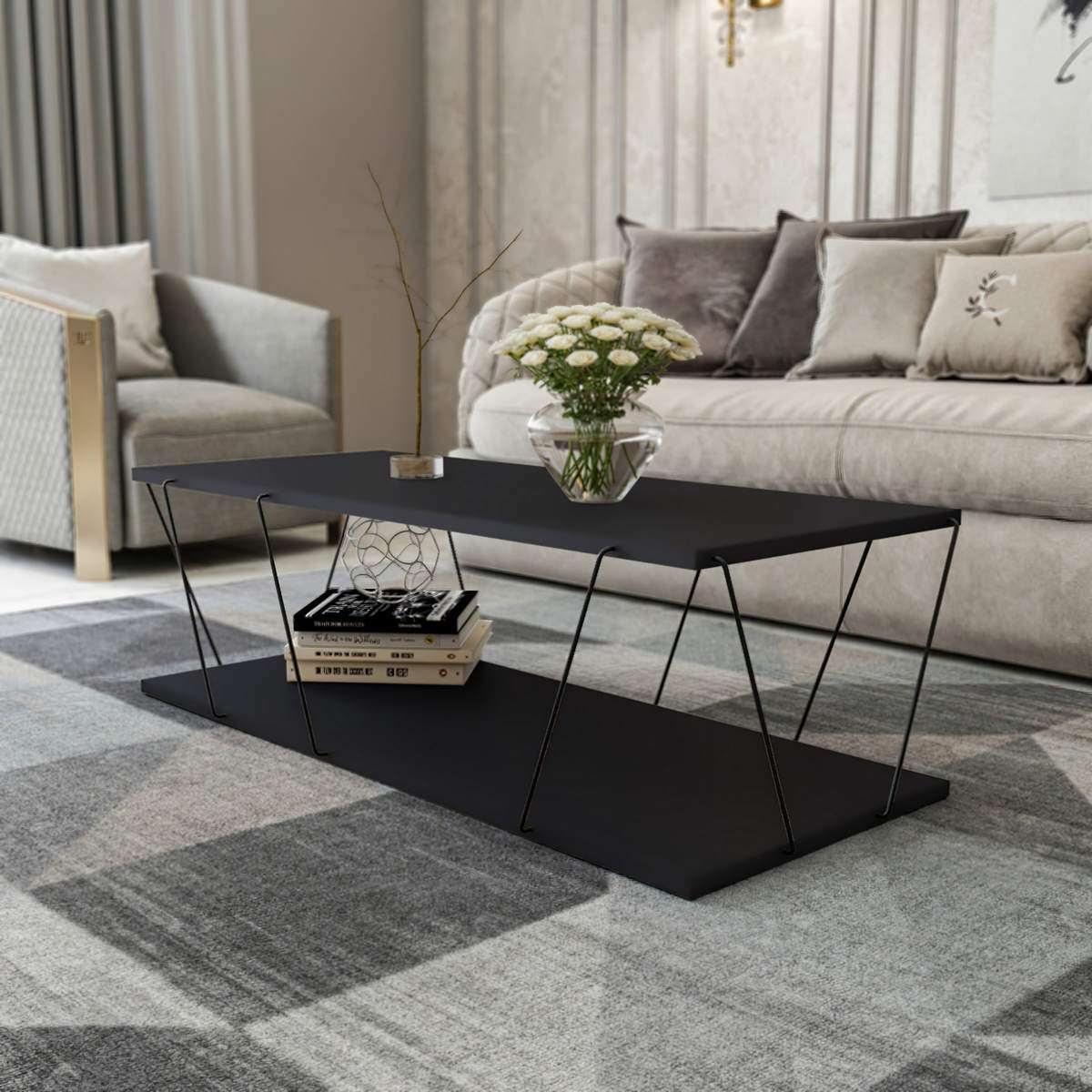 Mesa de Centro Industrial, Antracite, 120 x 30 x 50 cm | Painel de Partículas 100% Revestido em Melamina, 18 mm de Espessura, Estrutura de Metal Resistente | Design Elegante e Funcional