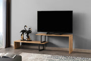 Suporte de TV moderno com opção de montagem na parede, preto e pinho, 153 x 44 x 30 cm | Painel de partículas 100% revestido de melamina, 18 mm de espessura | Design elegante e funcional