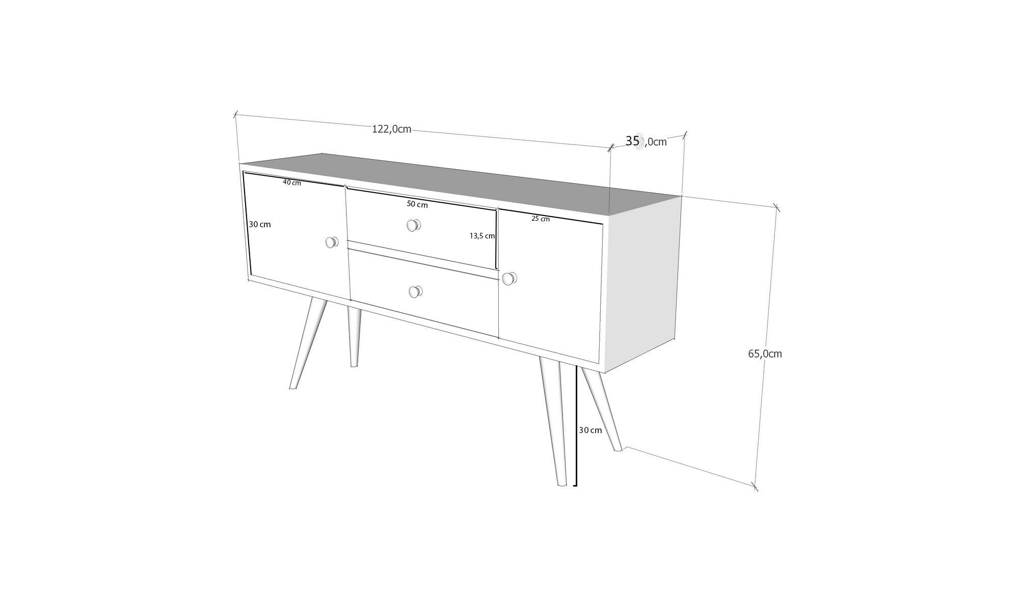 Suporte de TV rústico com 2 gavetas e prateleiras, branco e nogueira, 122 x 65 x 35 cm | 100% revestido em melamina, pernas de madeira, montável na parede, design elegante e funcional