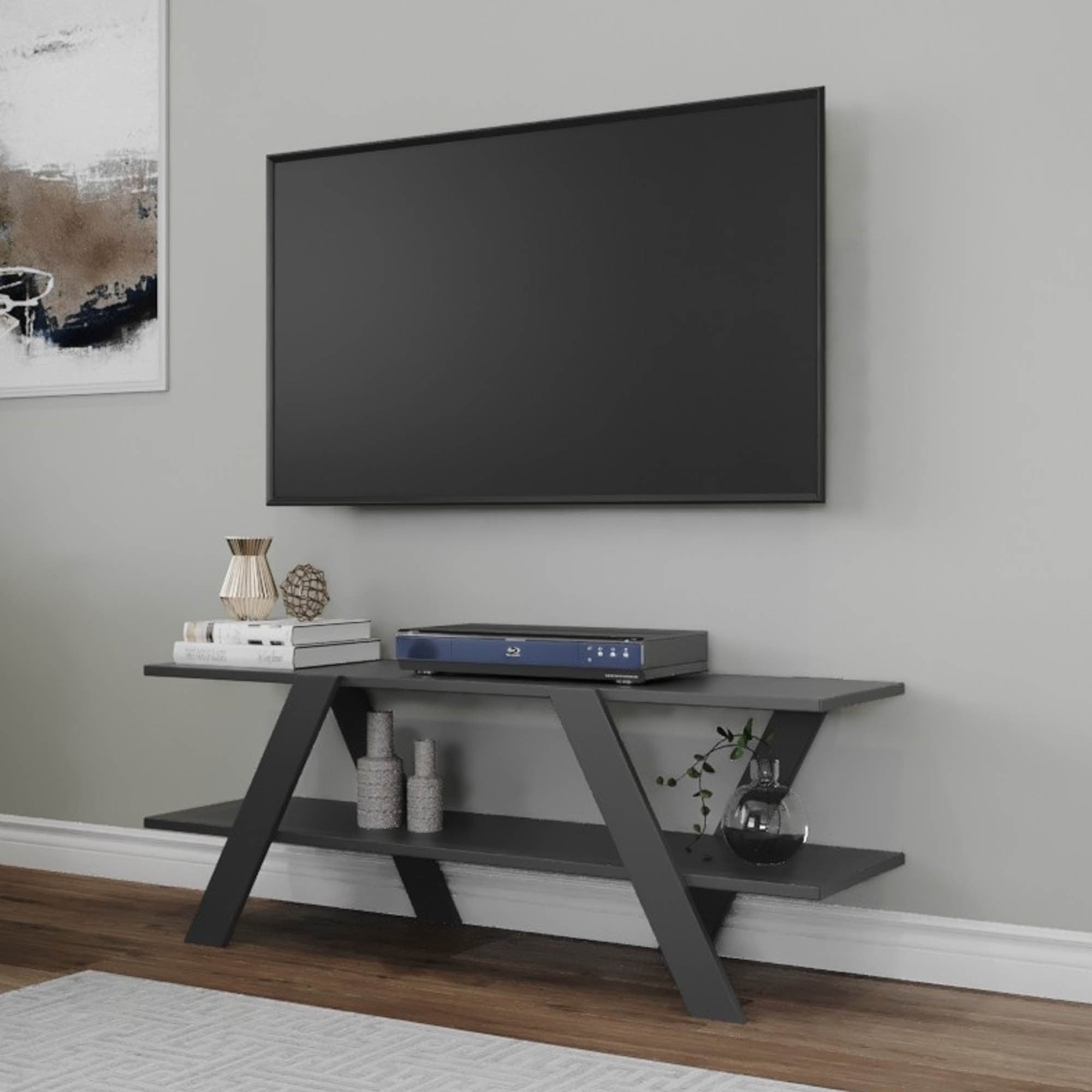 Suporte de TV escandinavo, antracite, 120 x 45 x 33,1 cm | Painel de partículas 100% revestido de melamina, 18 mm de espessura | Montável na parede, design elegante e funcional