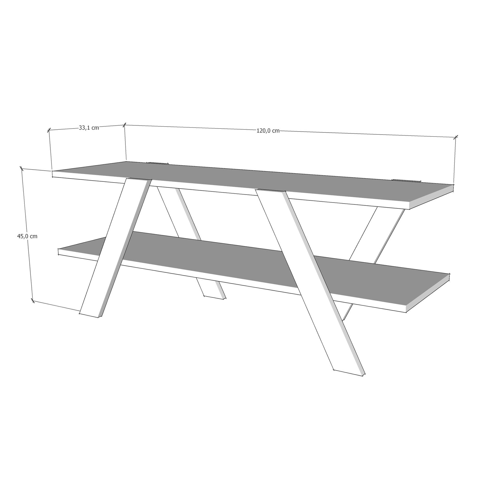 Suporte de TV escandinavo, antracite, 120 x 45 x 33,1 cm | Painel de partículas 100% revestido de melamina, 18 mm de espessura | Montável na parede, design elegante e funcional