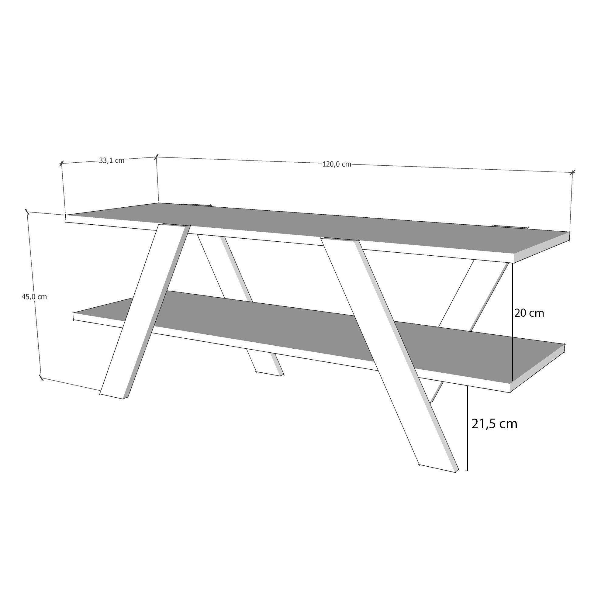 Suporte de TV escandinavo, antracite, 120 x 45 x 33,1 cm | Painel de partículas 100% revestido de melamina, 18 mm de espessura | Montável na parede, design elegante e funcional