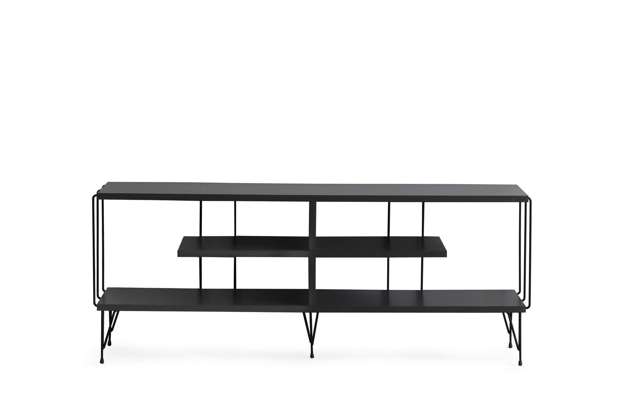 Suporte de TV moderno com pés de metal, antracite, 120 cm | Painel de partículas 100% revestido de melamina, 18 mm de espessura | Elegante e funcional com várias prateleiras