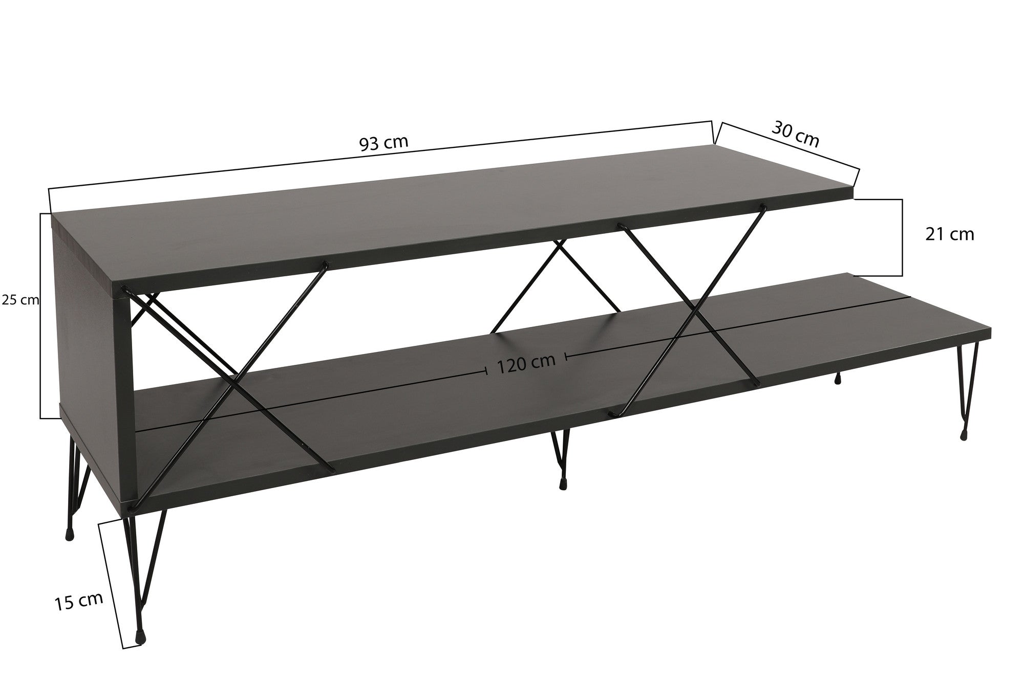 Suporte de TV industrial, antracite, 120 x 40 x 30 cm | Painel de partículas 100% revestido em melamina, 18 mm de espessura, pés de ferro | Várias prateleiras para salas de estar modernas