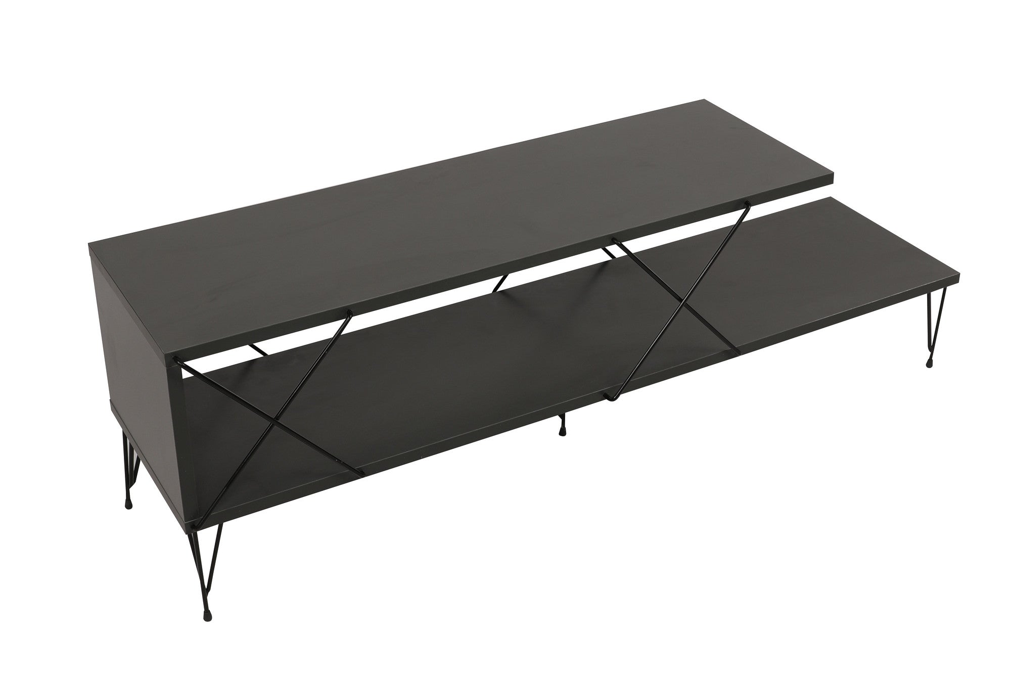 Suporte de TV industrial, antracite, 120 x 40 x 30 cm | Painel de partículas 100% revestido em melamina, 18 mm de espessura, pés de ferro | Várias prateleiras para salas de estar modernas