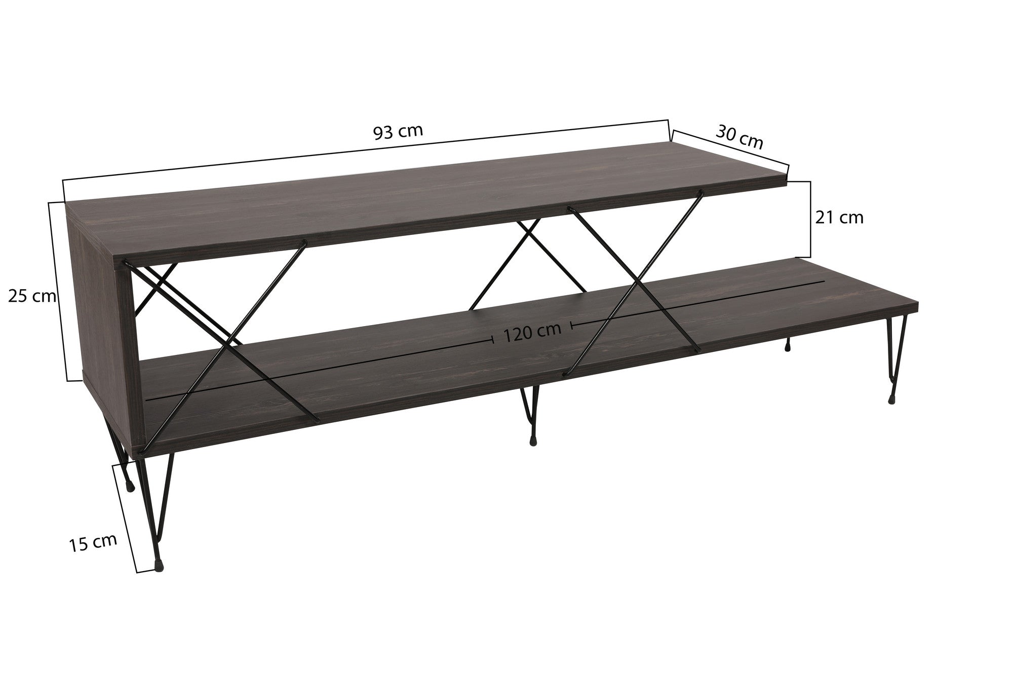 Suporte de TV industrial, marrom escuro, 120 cm x 30 cm x 40 cm | Painel de partículas 100% revestido de melamina, pernas de ferro, várias prateleiras | Design elegante e funcional