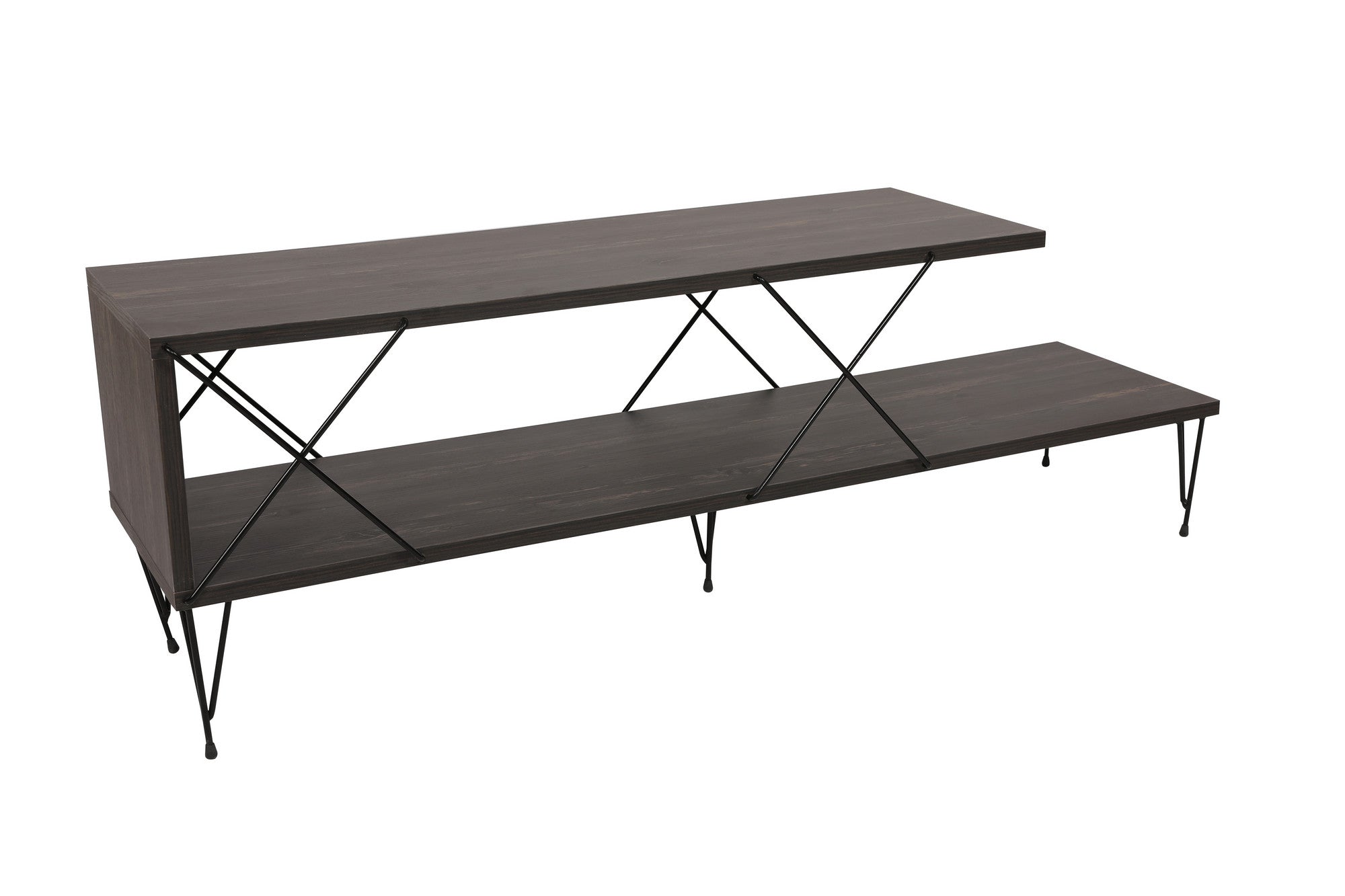 Suporte de TV industrial, marrom escuro, 120 cm x 30 cm x 40 cm | Painel de partículas 100% revestido de melamina, pernas de ferro, várias prateleiras | Design elegante e funcional