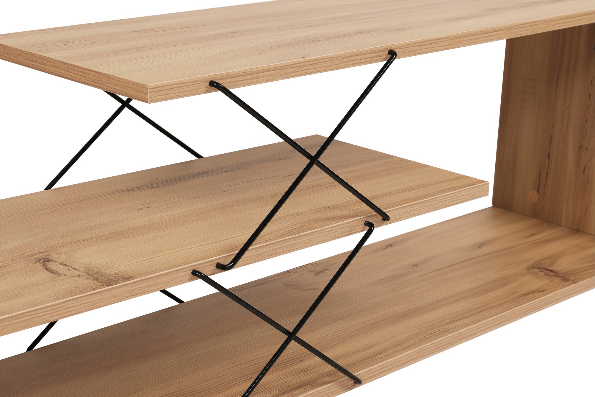 Suporte de TV industrial, cor carvalho, 120 cm x 40 cm x 30 cm | Painel de partículas 100% revestido em melamina, 18 mm de espessura | Várias prateleiras para armazenamento e estilo