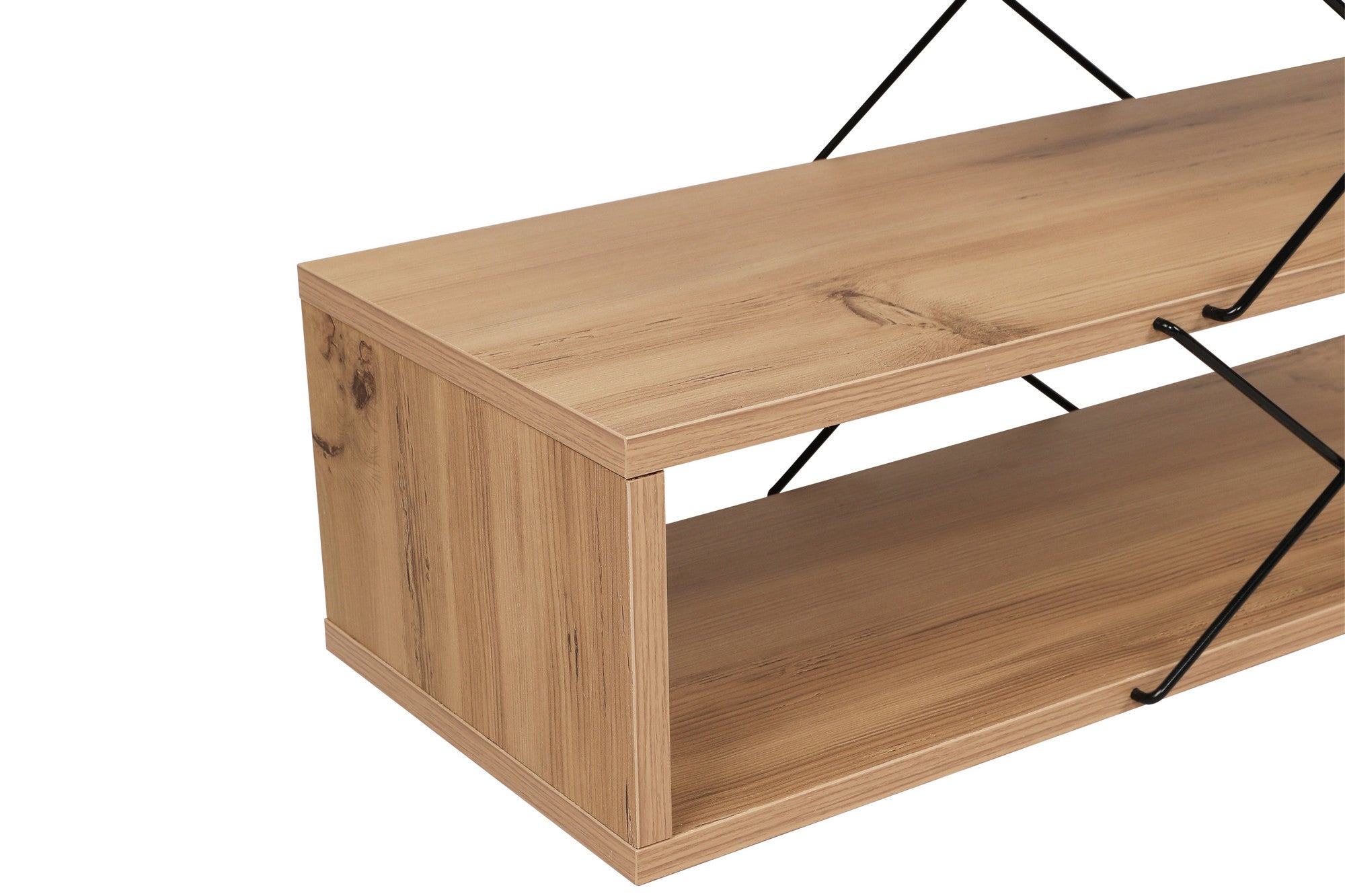 Suporte de TV industrial, cor carvalho, 120 cm x 40 cm x 30 cm | Painel de partículas 100% revestido em melamina, 18 mm de espessura | Várias prateleiras para armazenamento e estilo