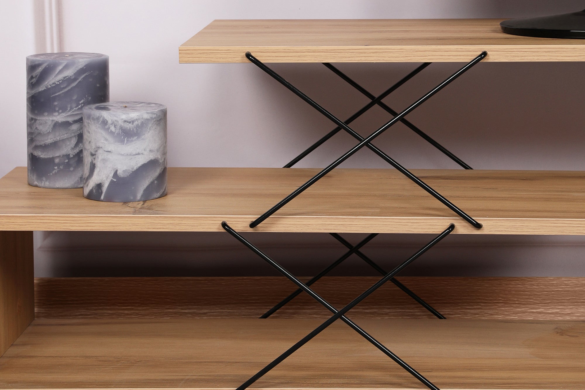 Suporte de TV industrial, cor carvalho, 120 cm x 40 cm x 30 cm | Painel de partículas 100% revestido em melamina, 18 mm de espessura | Várias prateleiras para armazenamento e estilo