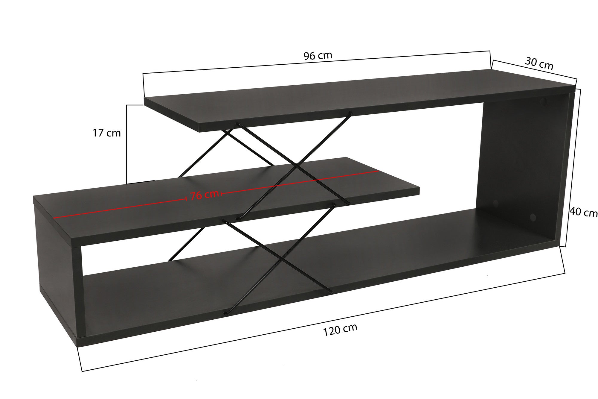 Suporte de TV industrial, antracite, 120 x 40 x 30 cm | Painel de partículas 100% revestido de melamina, 18 mm de espessura | Várias prateleiras para armazenamento e estilo