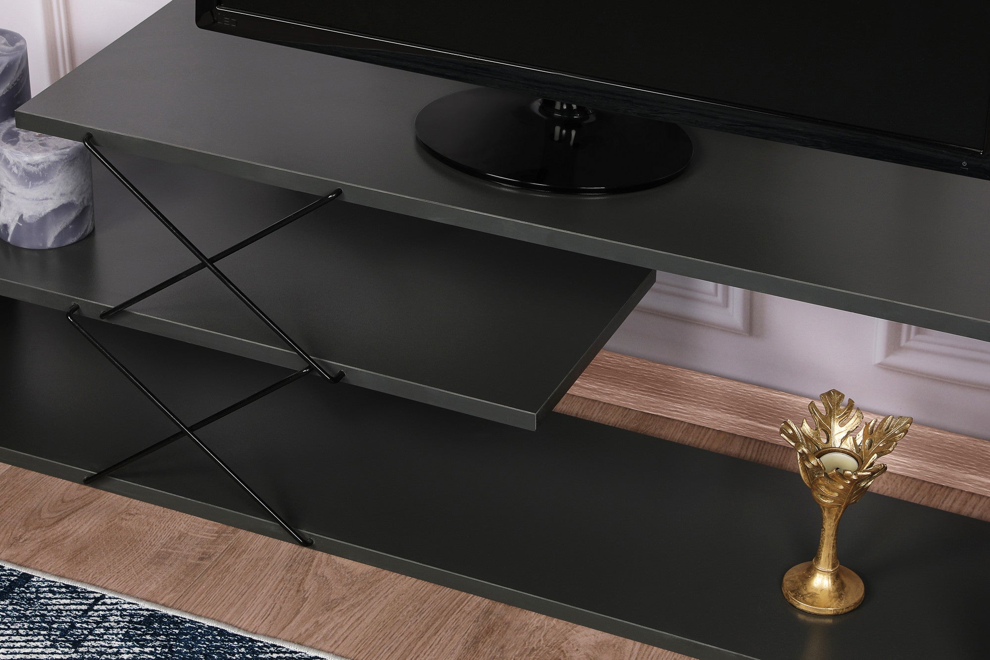 Suporte de TV industrial, antracite, 120 x 40 x 30 cm | Painel de partículas 100% revestido de melamina, 18 mm de espessura | Várias prateleiras para armazenamento e estilo