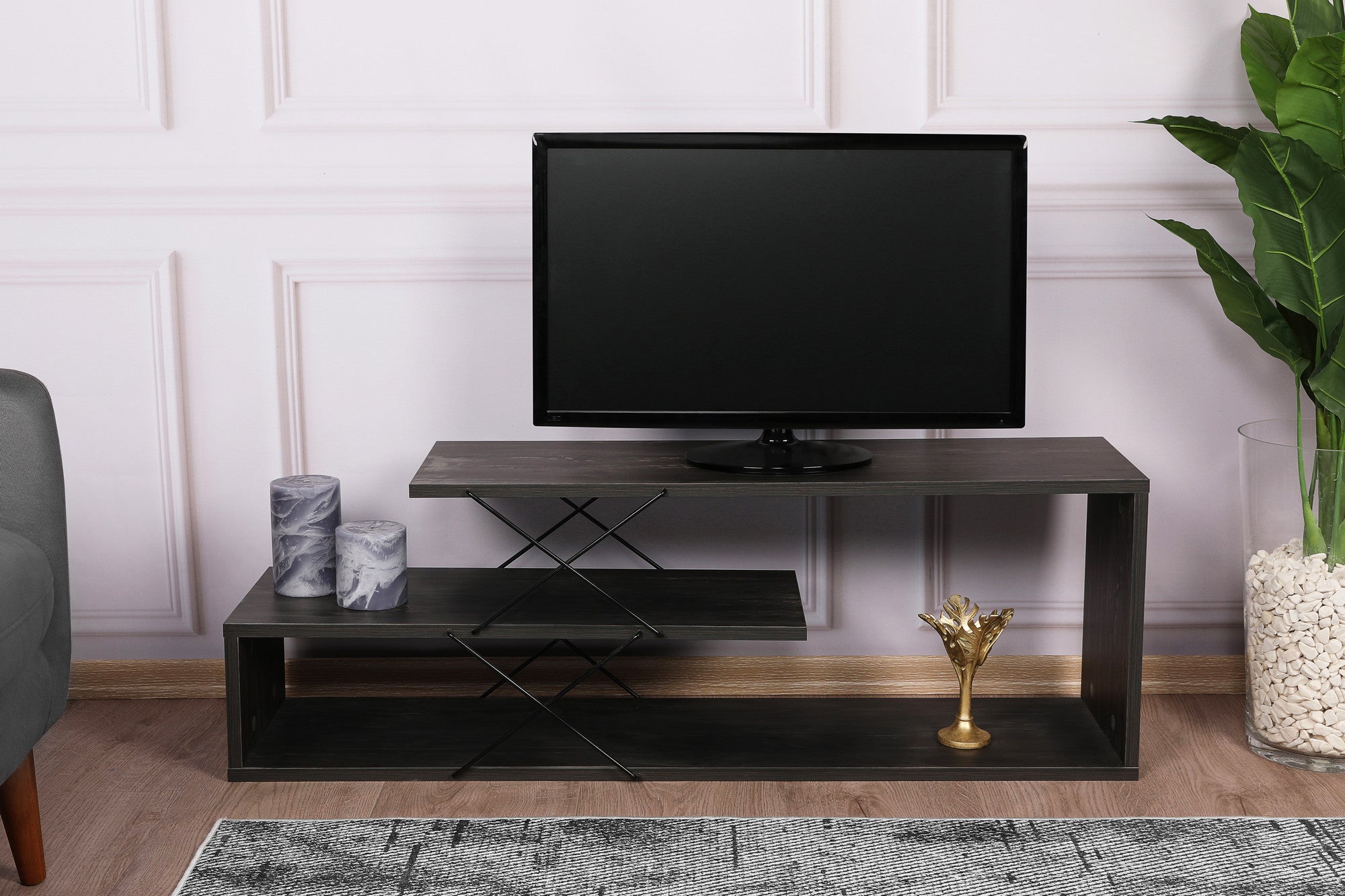 Suporte de TV industrial, marrom escuro, 120 x 40 x 30 cm | Painel de partículas 100% revestido de melamina, 18 mm de espessura | Várias prateleiras para armazenamento com estilo