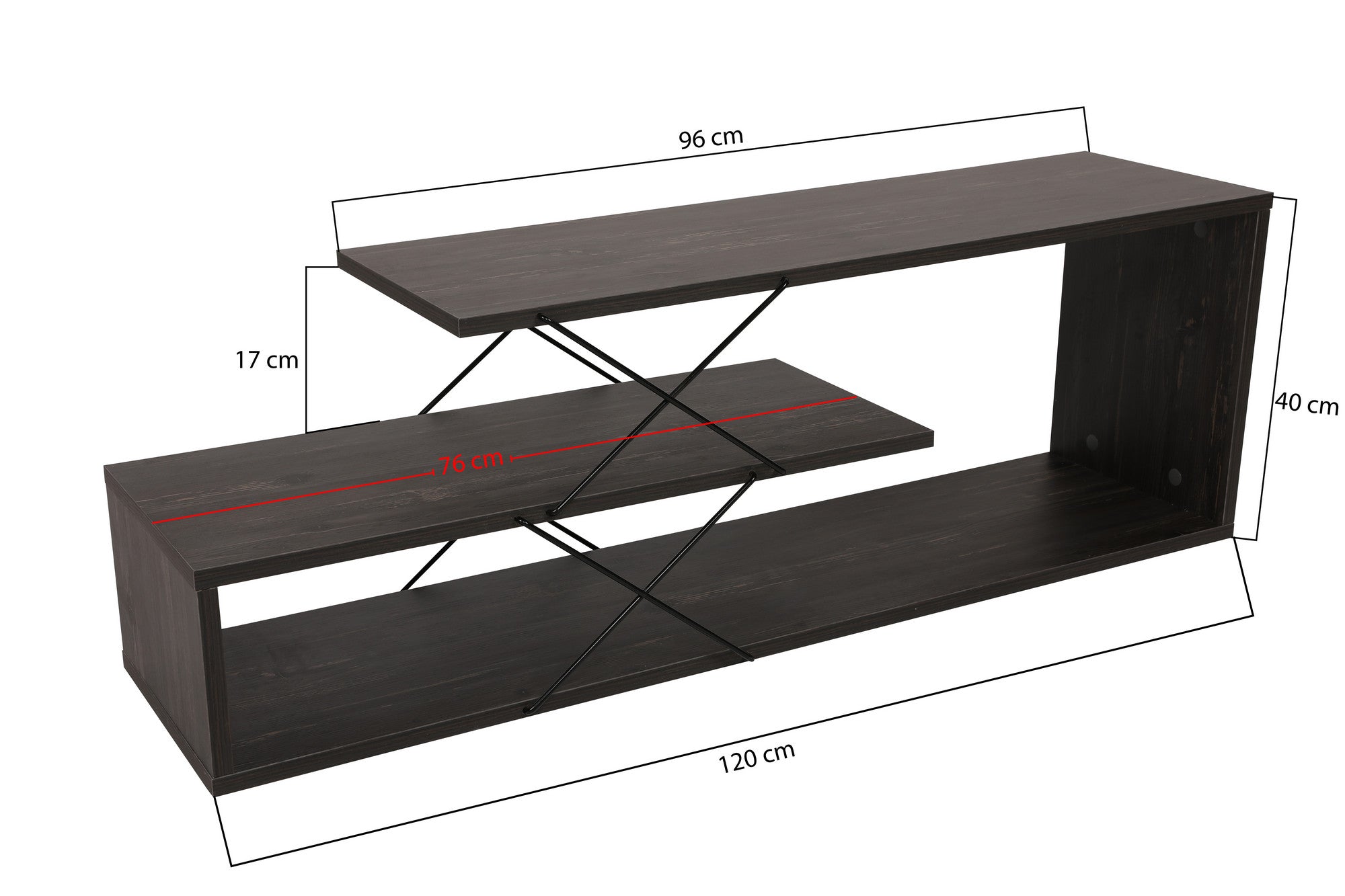 Suporte de TV industrial, marrom escuro, 120 x 40 x 30 cm | Painel de partículas 100% revestido de melamina, 18 mm de espessura | Várias prateleiras para armazenamento com estilo