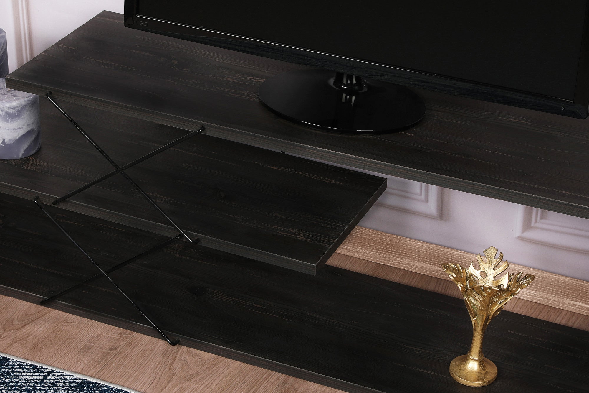 Suporte de TV industrial, marrom escuro, 120 x 40 x 30 cm | Painel de partículas 100% revestido de melamina, 18 mm de espessura | Várias prateleiras para armazenamento com estilo