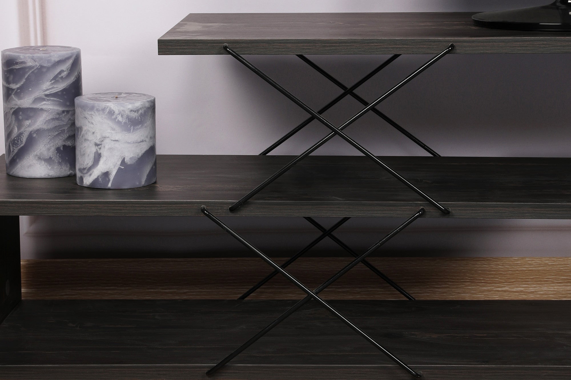 Suporte de TV industrial, marrom escuro, 120 x 40 x 30 cm | Painel de partículas 100% revestido de melamina, 18 mm de espessura | Várias prateleiras para armazenamento com estilo
