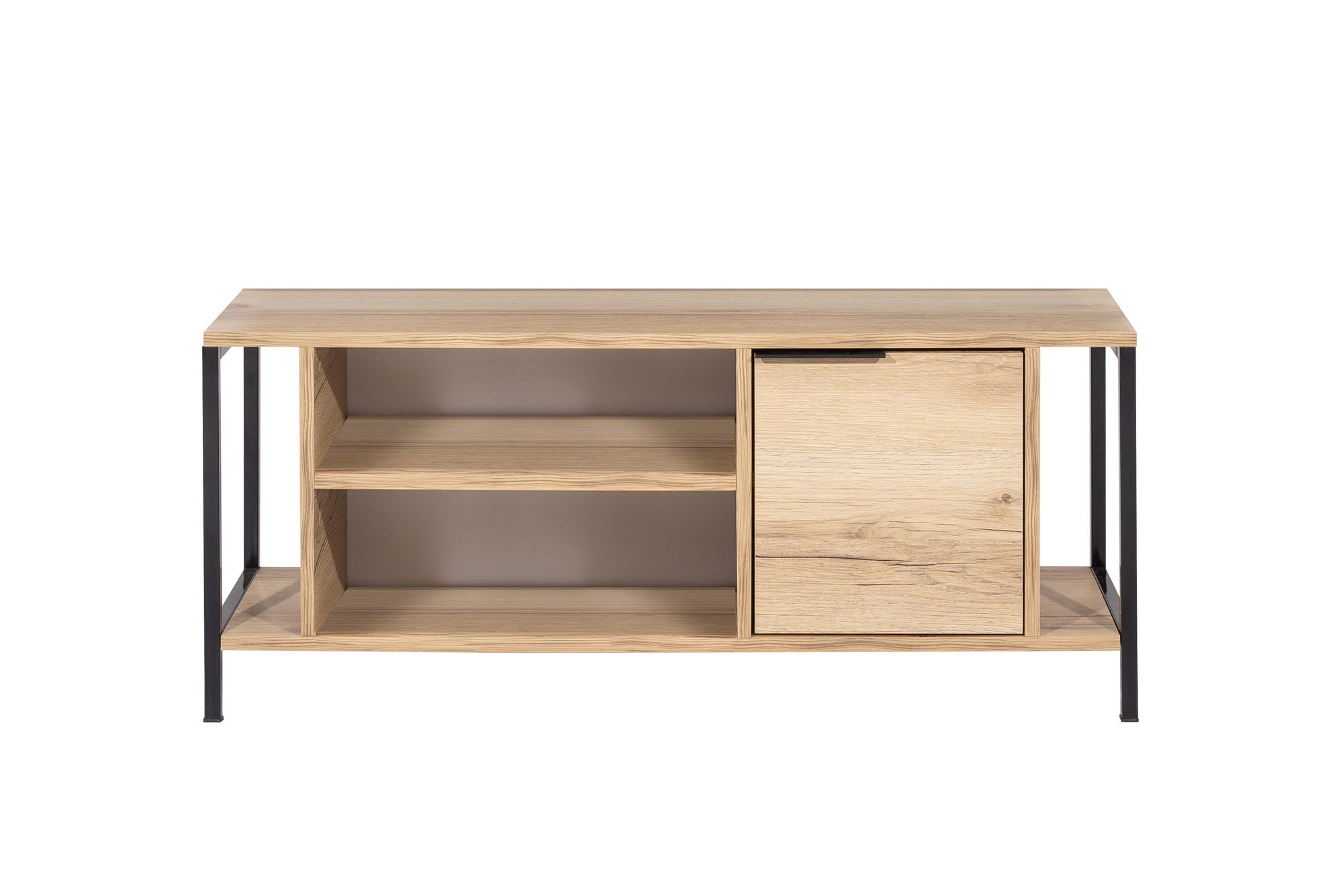 Móvel de TV industrial, 120 cm de largura, 48 cm de altura, 35 cm de profundidade | Painel de partículas 100% revestido de melamina, 18 mm de espessura | Design elegante em preto e feltro com várias prateleiras