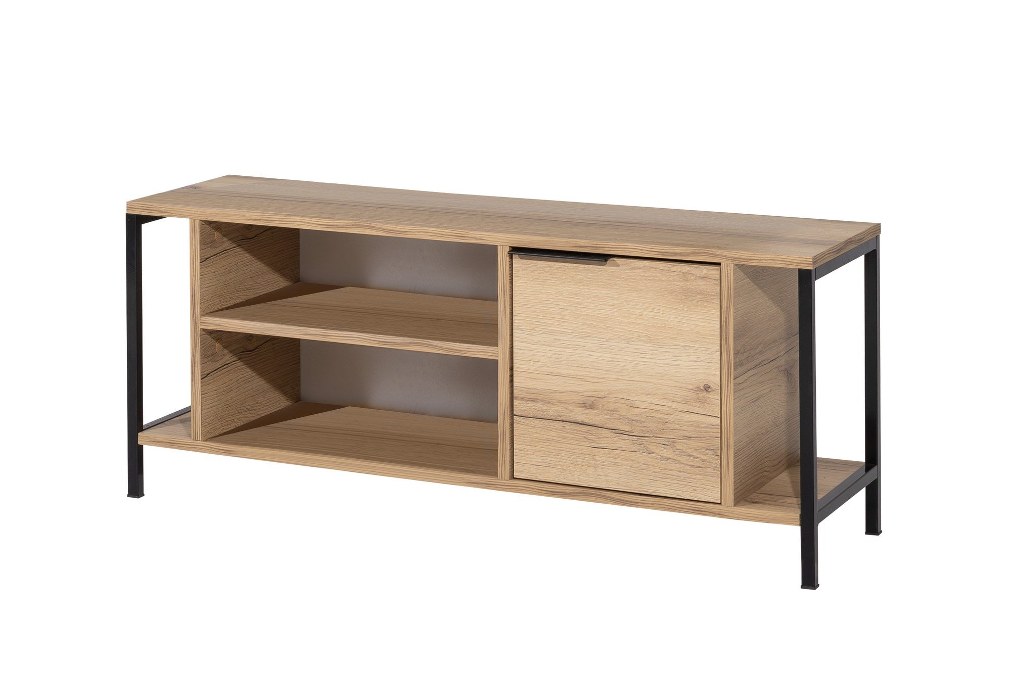 Móvel de TV industrial, 120 cm de largura, 48 cm de altura, 35 cm de profundidade | Painel de partículas 100% revestido de melamina, 18 mm de espessura | Design elegante em preto e feltro com várias prateleiras