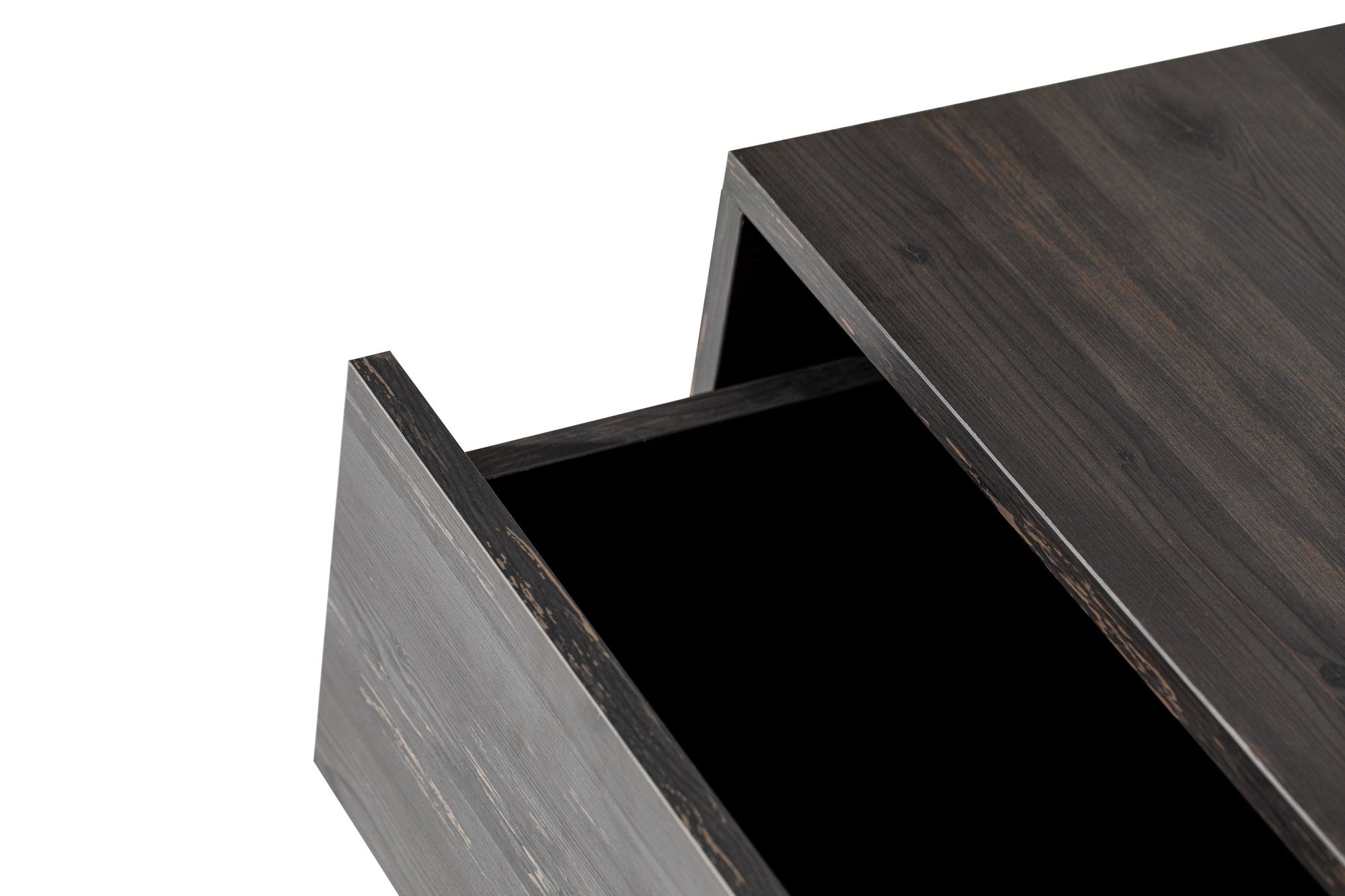 Móvel de TV industrial com acabamento em mármore, marrom escuro e preto, 140 cm | 100% revestido em melamina, 18 mm de espessura, pés de ferro, 2 gavetas e várias prateleiras