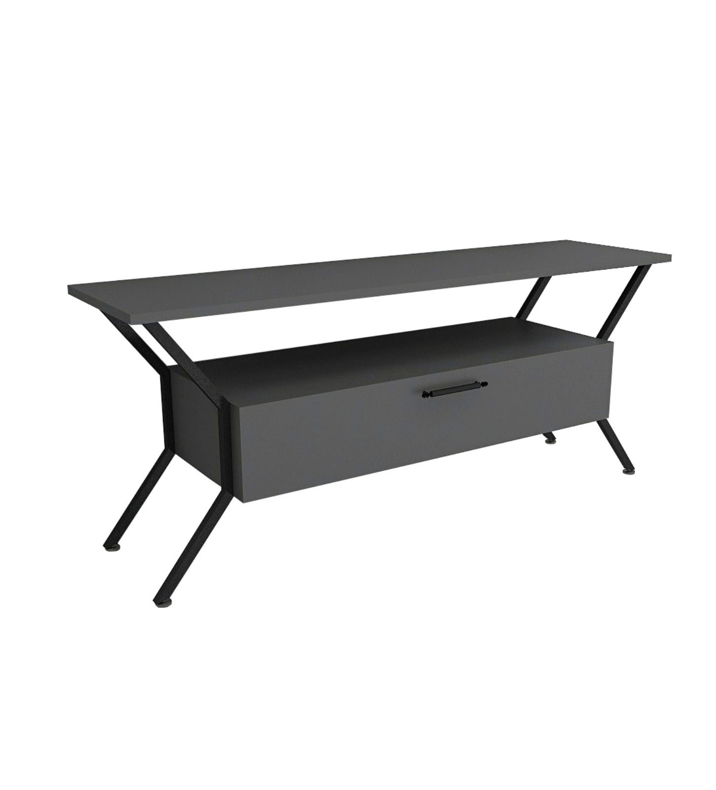Suporte de TV industrial, antracite e preto, 124 x 54 x 35 cm | Painel de partículas 100% revestido de melamina, 18 mm de espessura | Design elegante com inúmeras prateleiras