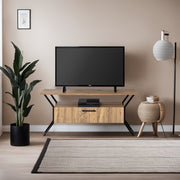 Suporte de TV industrial, nogueira e preto, 125 x 54 x 35 cm | Painel de partículas 100% revestido de melamina, 18 mm de espessura | Design elegante com várias prateleiras