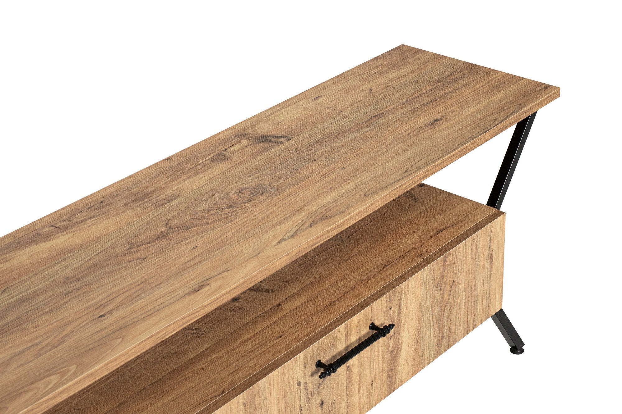 Suporte de TV industrial, nogueira e preto, 125 x 54 x 35 cm | Painel de partículas 100% revestido de melamina, 18 mm de espessura | Design elegante com várias prateleiras